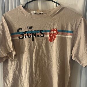 Daydreamer The Rolling Stones Crop Tan  Tee Women’s X-Small